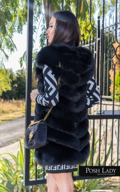 Елек от естествен косъм на черна лисица