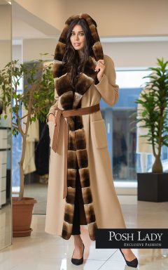 Палто от лама с качулка Fancy