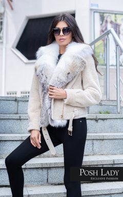 Палто с естествен косъм White Sheen